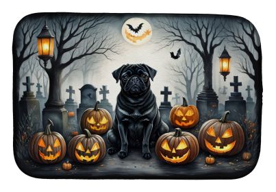 Black Pug Spooky Halloween Dish Drying Mat Absorbent Dish Drying Mat Pad for Kitchen Counter Dish Drainer Mat for Countertop, 14 x 21", Multicolo